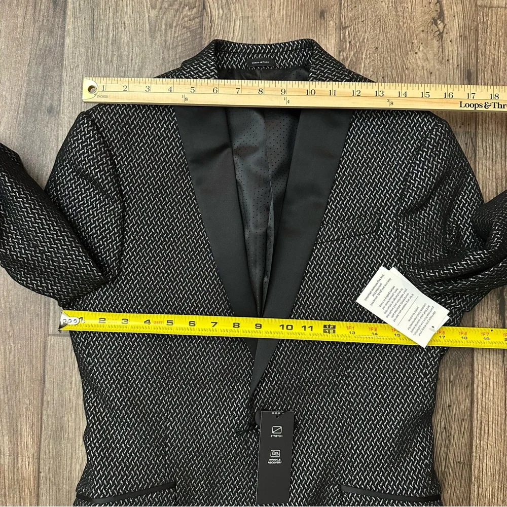 JF J. Ferrar Evening Jacket Suit Sport Coat Blazer Sz 36 Reg Black Silver